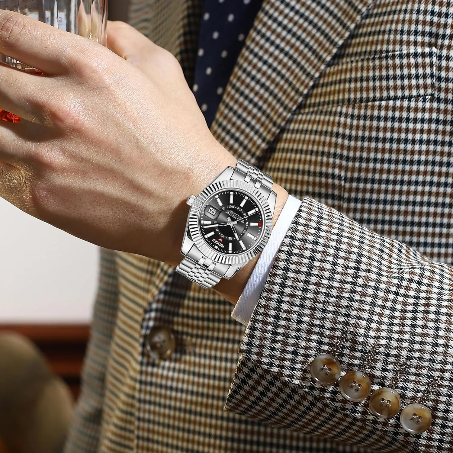 Gold Silver Two Tone Strap with Date Waterproof Business Classic Luxury Dress Mens Wrist Watches box endeavor embargo anemone pertain Gifts for Him NIBOSI Watches for Men Analog Quartz Stainless Steel Dial 