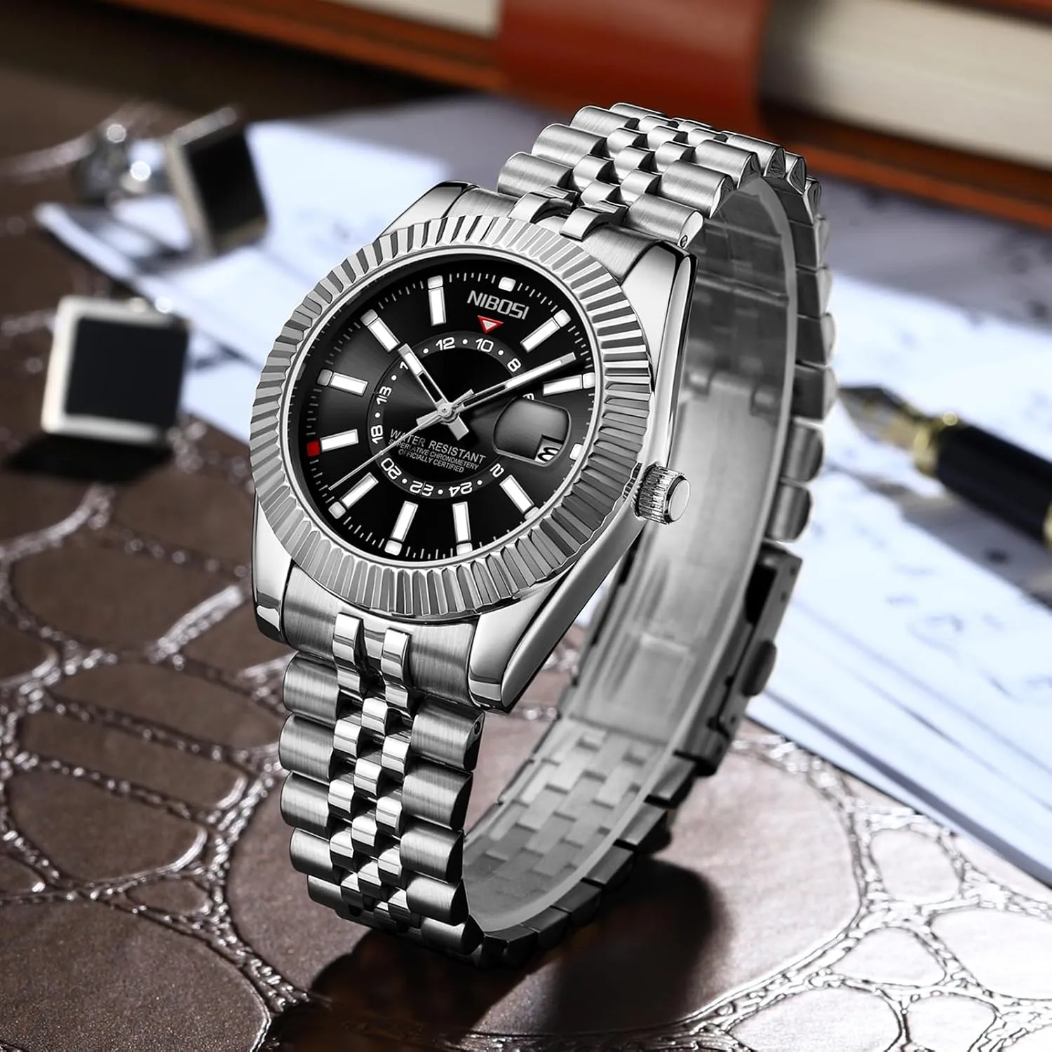 Gold Silver Two Tone Strap with Date Waterproof Business Classic Luxury Dress Mens Wrist Watches box endeavor embargo anemone pertain Gifts for Him NIBOSI Watches for Men Analog Quartz Stainless Steel Dial 