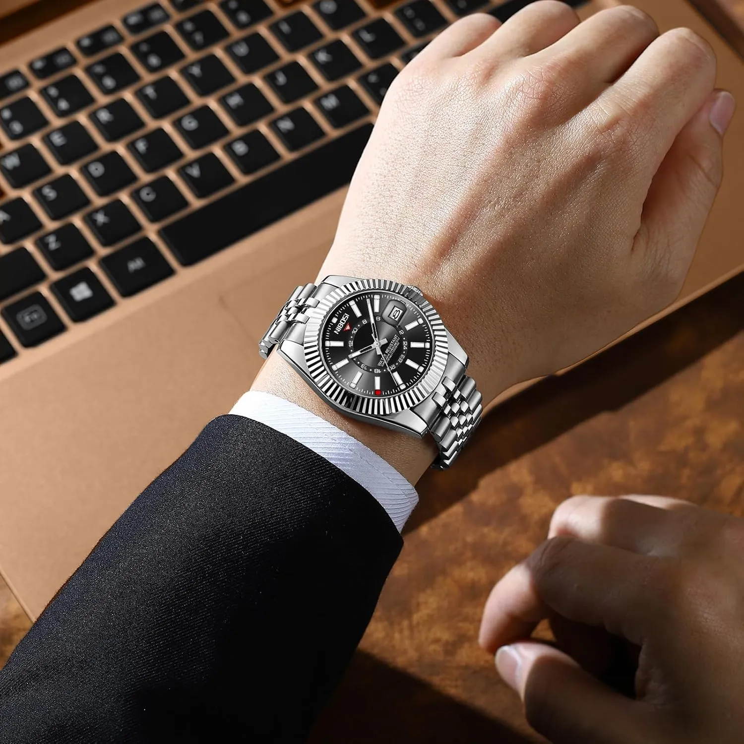 Gold Silver Two Tone Strap with Date Waterproof Business Classic Luxury Dress Mens Wrist Watches box endeavor embargo anemone pertain Gifts for Him NIBOSI Watches for Men Analog Quartz Stainless Steel Dial 
