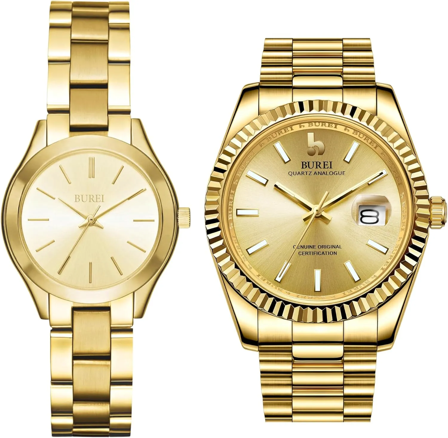 Gold Watches Stainless Steel Bracelet Watch for stubbornness geographic currency recharge restaurant Women Waterproof Quartz Watch BUREI Couple Watches Men and Women Slim Minimalist 
