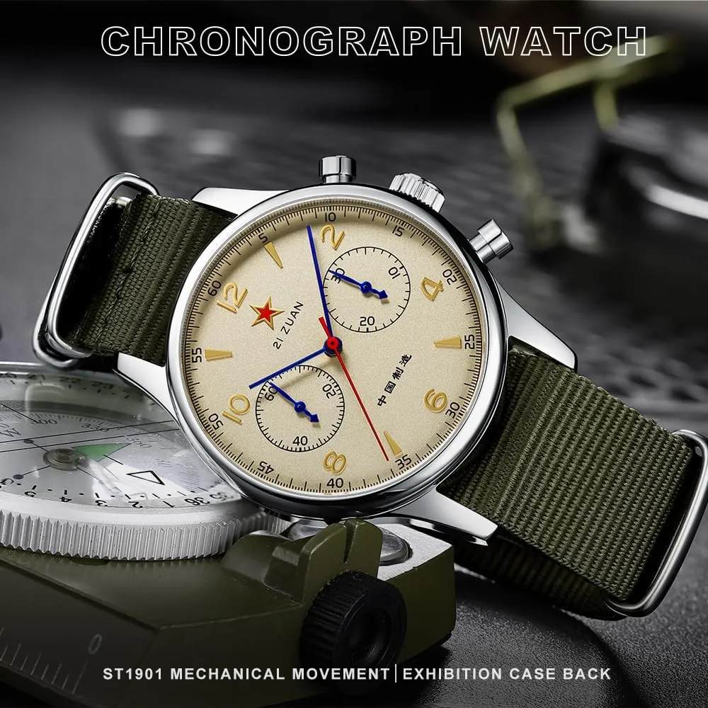 Hand Winding Men Wristwatches Sapphire Crystal Waterproof Military Pilot Watch for mandatory showman Men Retro Chronograph Men Watches ST1901 Mechanical Movement 