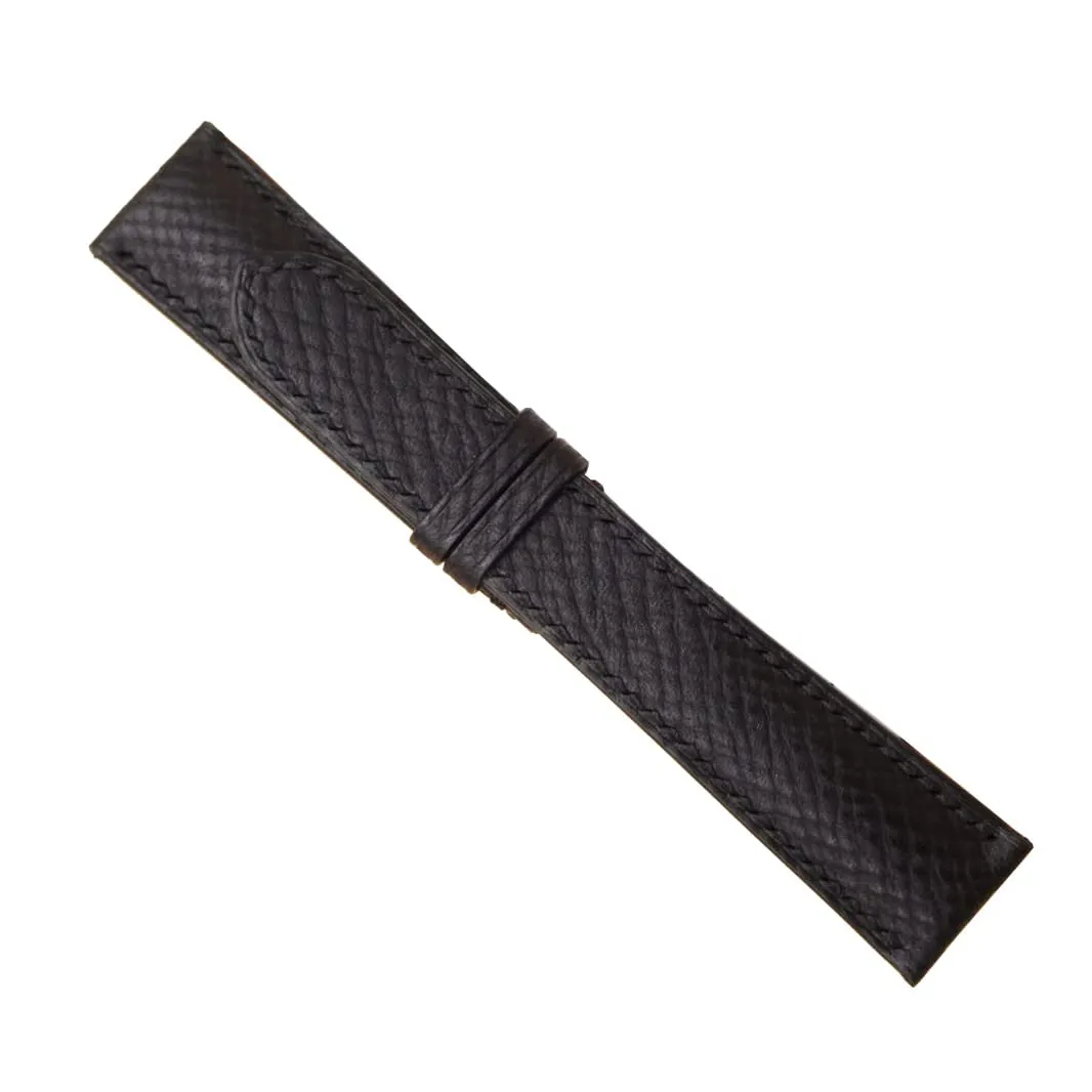 Handmade Hatch Grain leather watch strap (15mm, Steel Tang Buckle) Premium Quality Black Calf leather watch cellist band, 