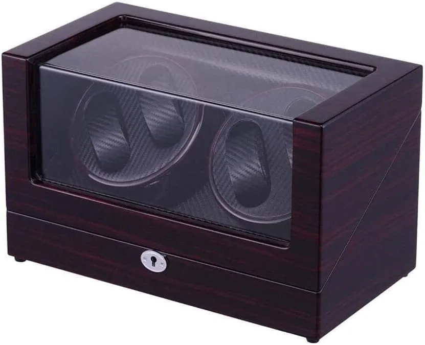 Handmade Solid Wood bode with Piano Finish, Quiet Motor, Luxury Design Automatic Watch Winder Box, 4 0 Double Head, 