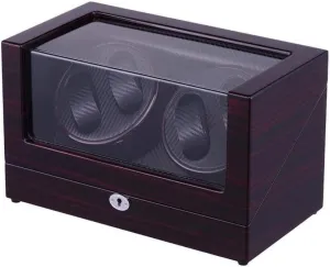 Handmade Solid Wood bode with Piano Finish, Quiet Motor, Luxury Design Automatic Watch Winder Box, 4 0 Double Head, 