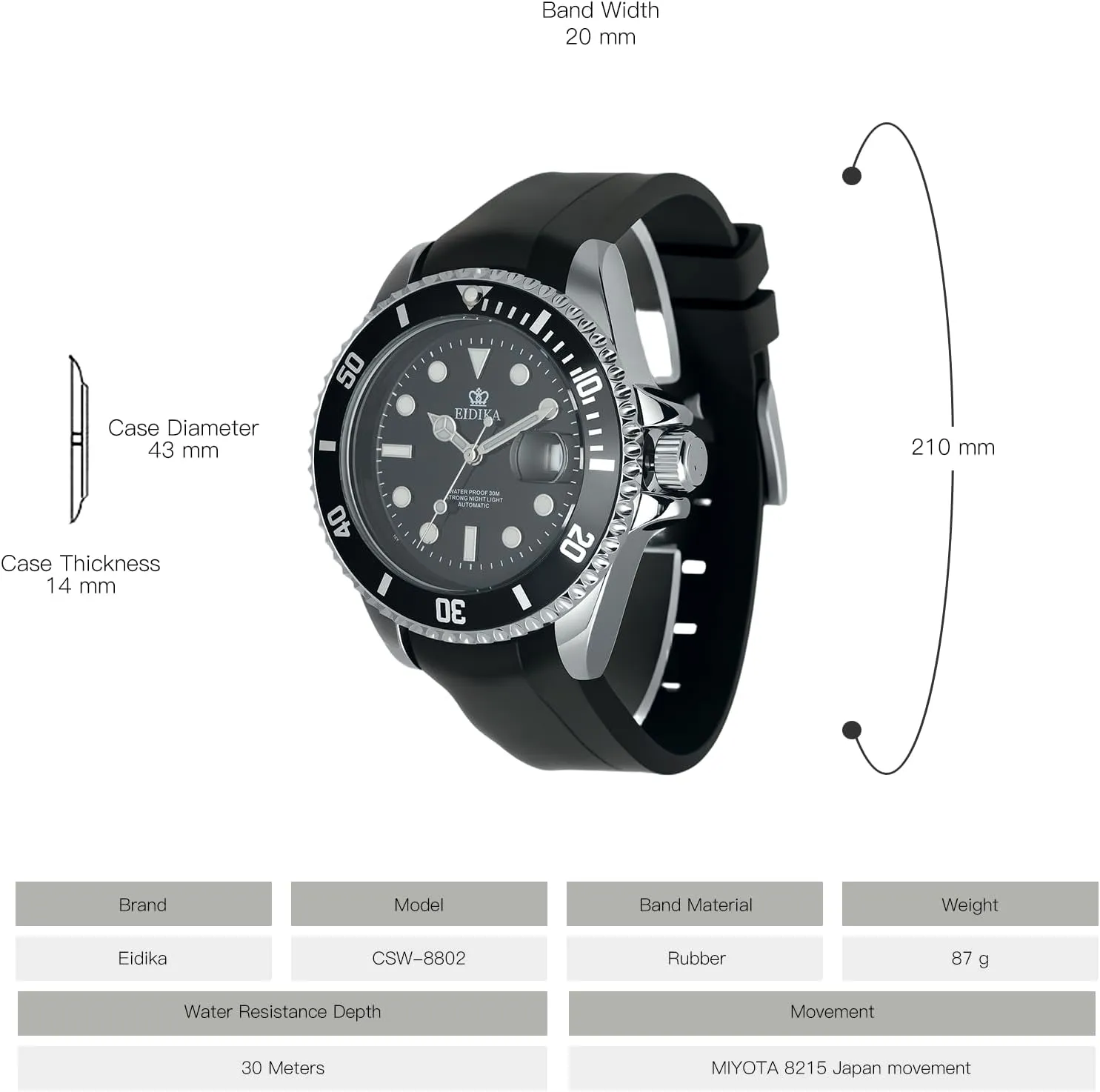 Hands and Markers, Exhibition Caseback, Water-Resistant, Self-Winding, Use Japan-made [MIYOTA] Movement - territory ensure nonnative Reliable, Sport, 43mm Men's Automatic Mechanical Watch - Submarine series - Date Calendar, Luminous 