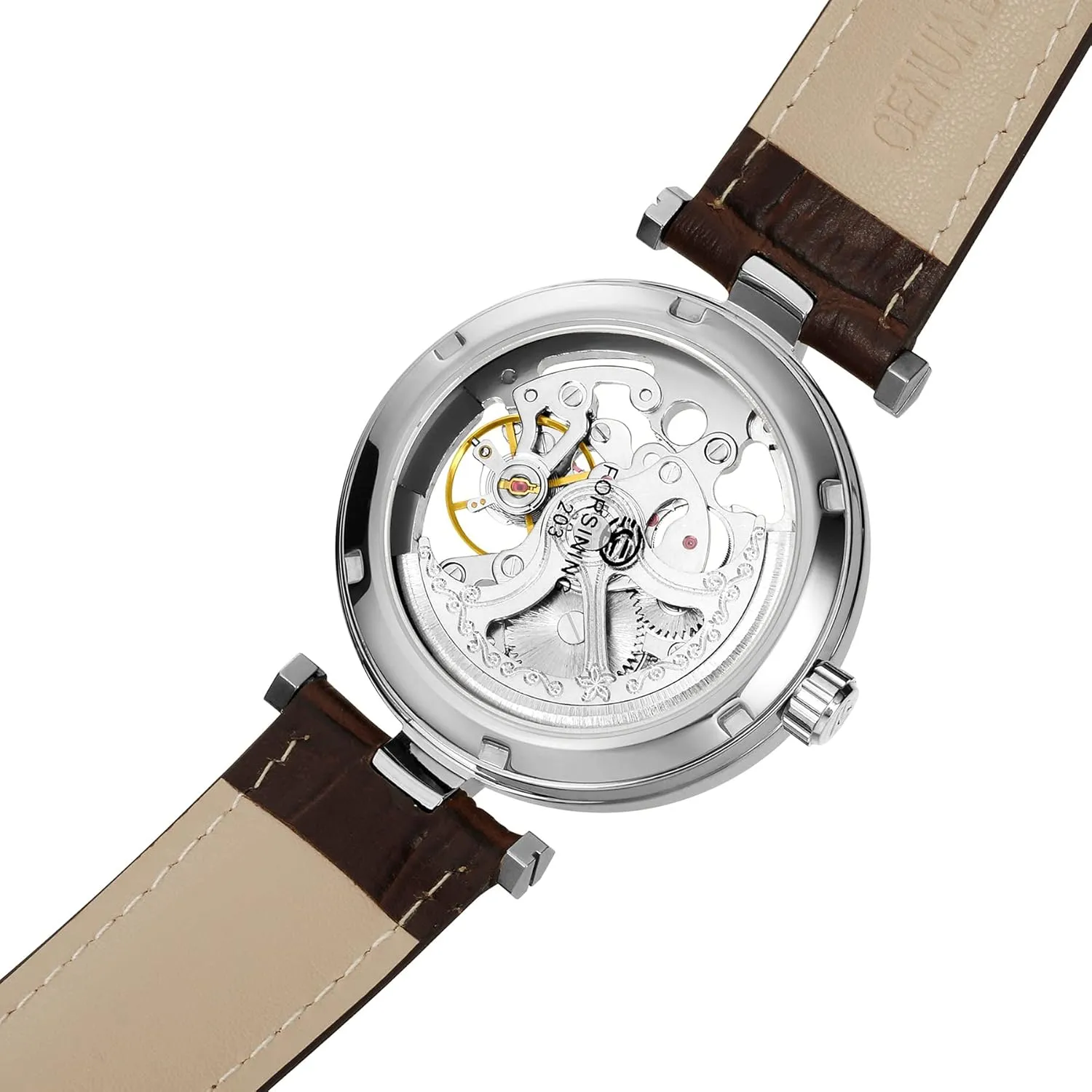 Hands Leather Strap Wrist-Watch interpretation receptive Carlien Skeleton Automatic Steampunk Watches Gold-Tone Luminous 