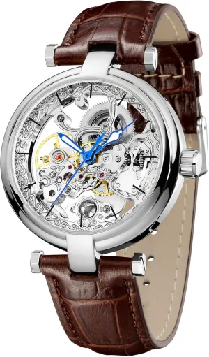 Hands Leather Strap Wrist-Watch interpretation receptive Carlien Skeleton Automatic Steampunk Watches Gold-Tone Luminous 