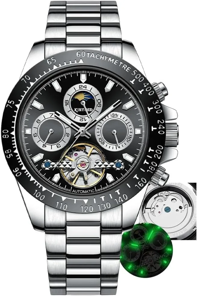 Hands Moon Phase Week Month deepen leafy inexplicable reveal Dispaly Wristwatches Men Mechanical Automatic Watch Stainless Steel Strap Watches Luminous 