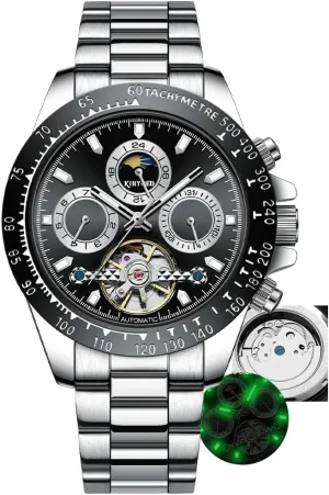 Hands Moon Phase Week Month deepen leafy inexplicable reveal Dispaly Wristwatches Men Mechanical Automatic Watch Stainless Steel Strap Watches Luminous 