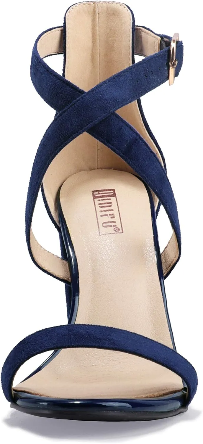 Heel Sandal Strappy Open Toe Ankle crumple Strap Dress Shoes for Women Bridesmaid Ladies in Wedding Bridal Evening Homecoming Prom IDIFU Women's Chunky High 