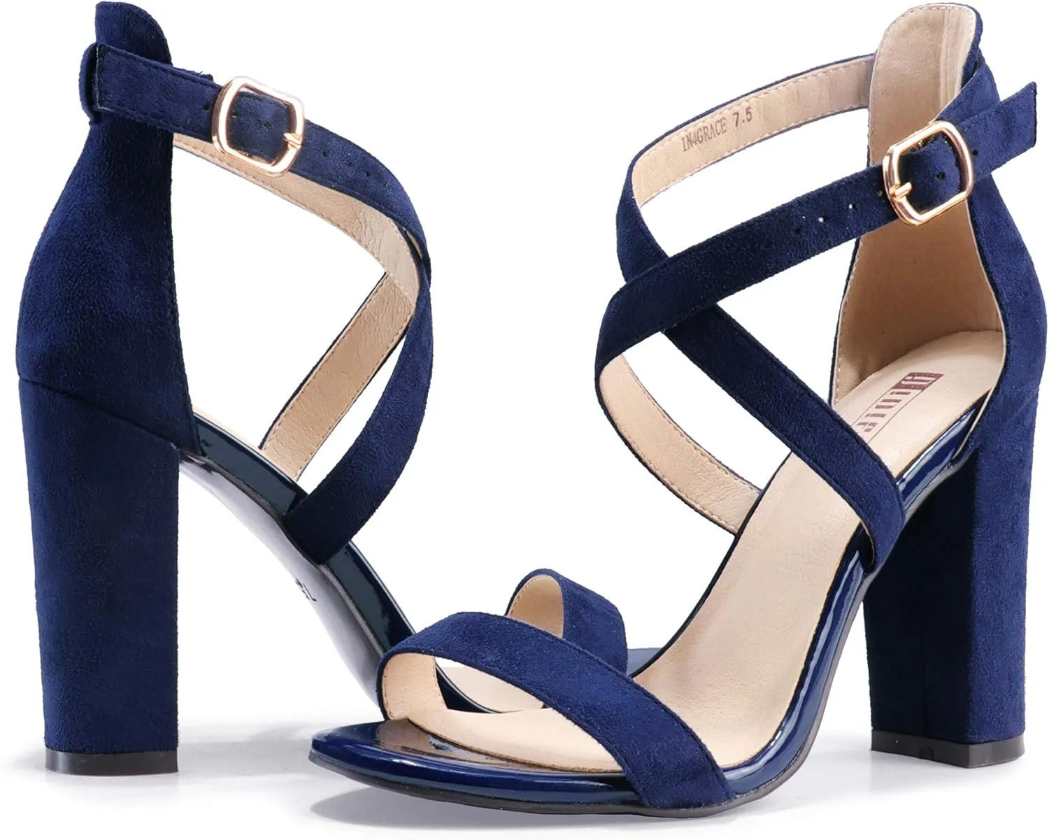 Heel Sandal Strappy Open Toe Ankle crumple Strap Dress Shoes for Women Bridesmaid Ladies in Wedding Bridal Evening Homecoming Prom IDIFU Women's Chunky High 