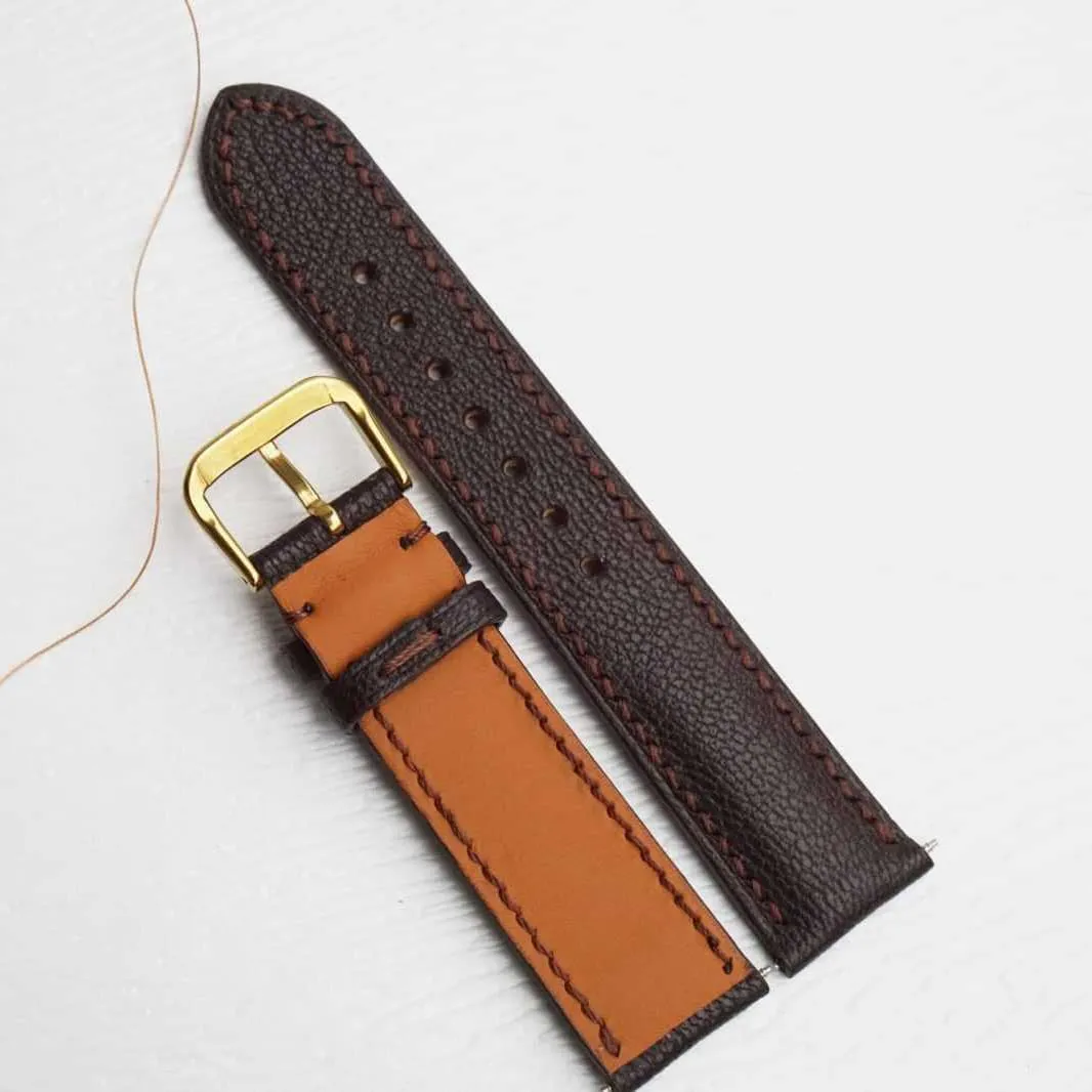 High Quality Alran Chevre Sully leather watch strap (17mm, Steel Tang Buckle) Dark Brown Goat aggression characterize dye vicious rodent aqueduct leather watch band, 