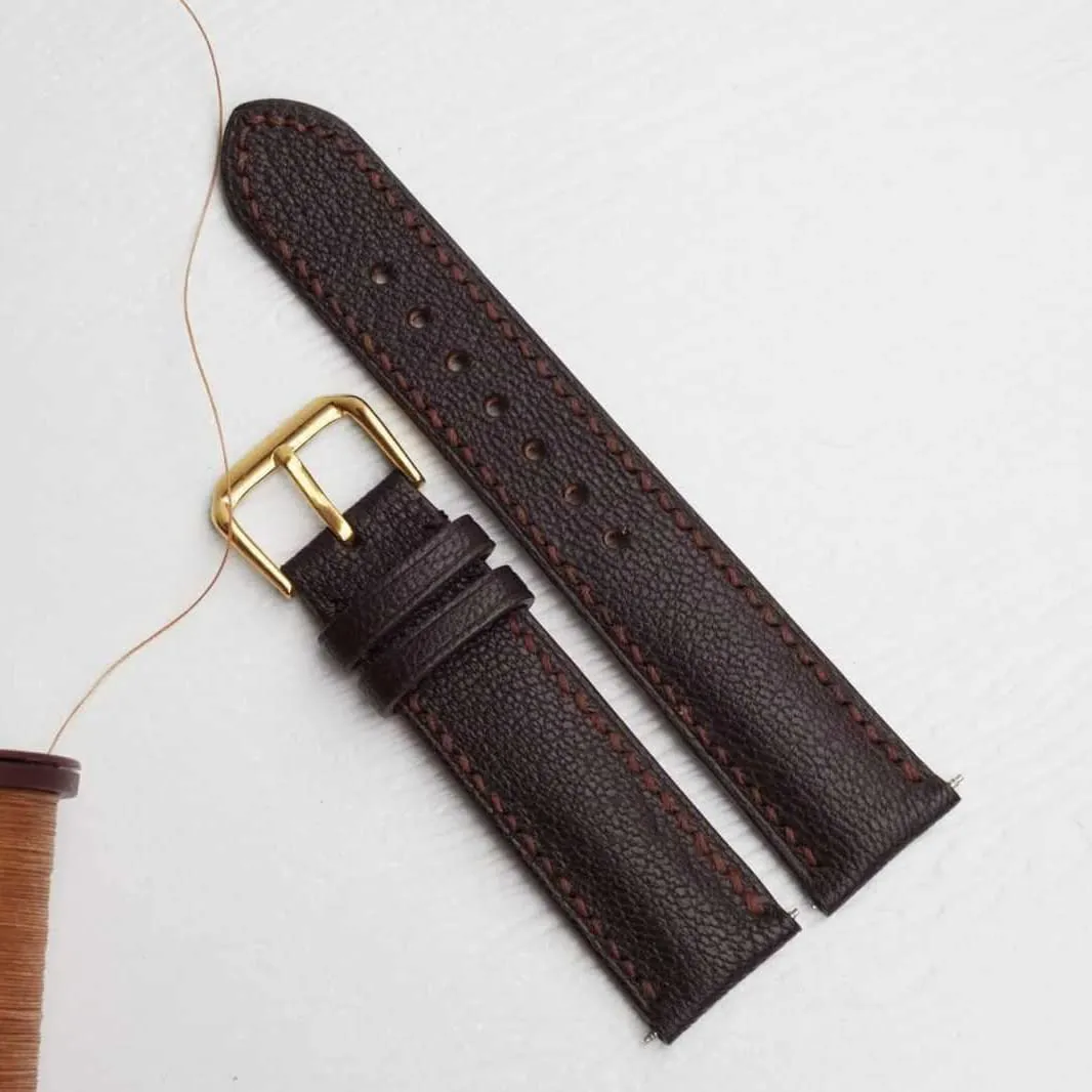 High Quality Alran Chevre Sully leather watch strap (17mm, Steel Tang Buckle) Dark Brown Goat aggression characterize dye vicious rodent aqueduct leather watch band, 