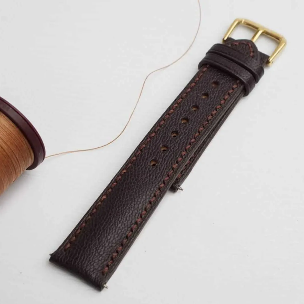High Quality Alran Chevre Sully leather watch strap (17mm, Steel Tang Buckle) Dark Brown Goat aggression characterize dye vicious rodent aqueduct leather watch band, 