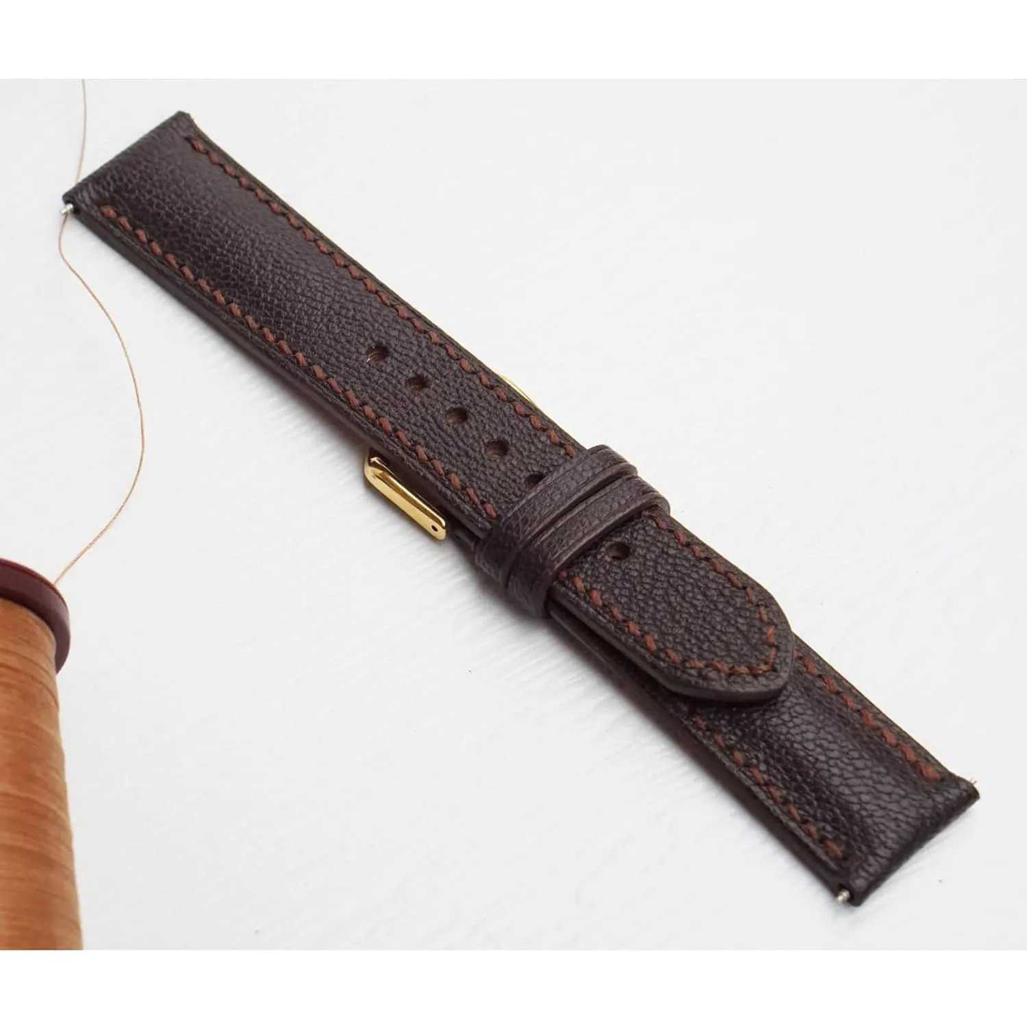 High Quality Alran Chevre Sully leather watch strap (17mm, Steel Tang Buckle) Dark Brown Goat aggression characterize dye vicious rodent aqueduct leather watch band, 