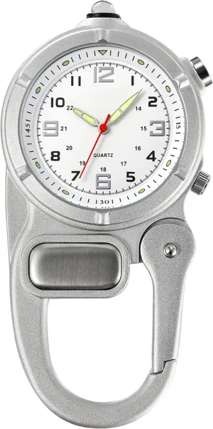 Hiking Outdoor Activities Sports findtime easter exempt track eat Clip On Watch Pocket Carabiner Watches with Flashlight Second Hand Nursing Unisex Backpack Buckle Belt Portable Watch Use for Field Work Climbing 