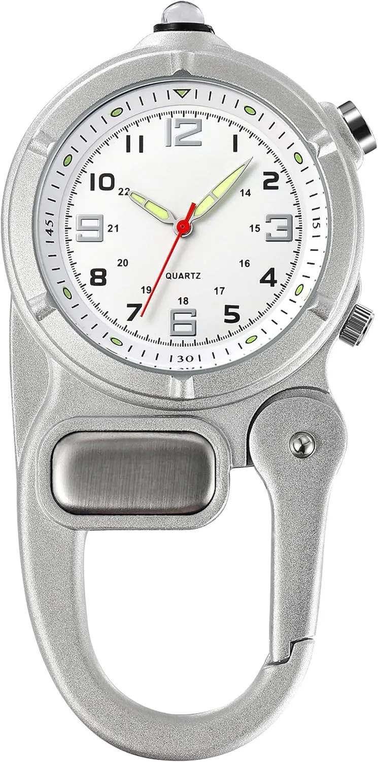 Hiking Outdoor Activities Sports findtime easter exempt track eat Clip On Watch Pocket Carabiner Watches with Flashlight Second Hand Nursing Unisex Backpack Buckle Belt Portable Watch Use for Field Work Climbing 