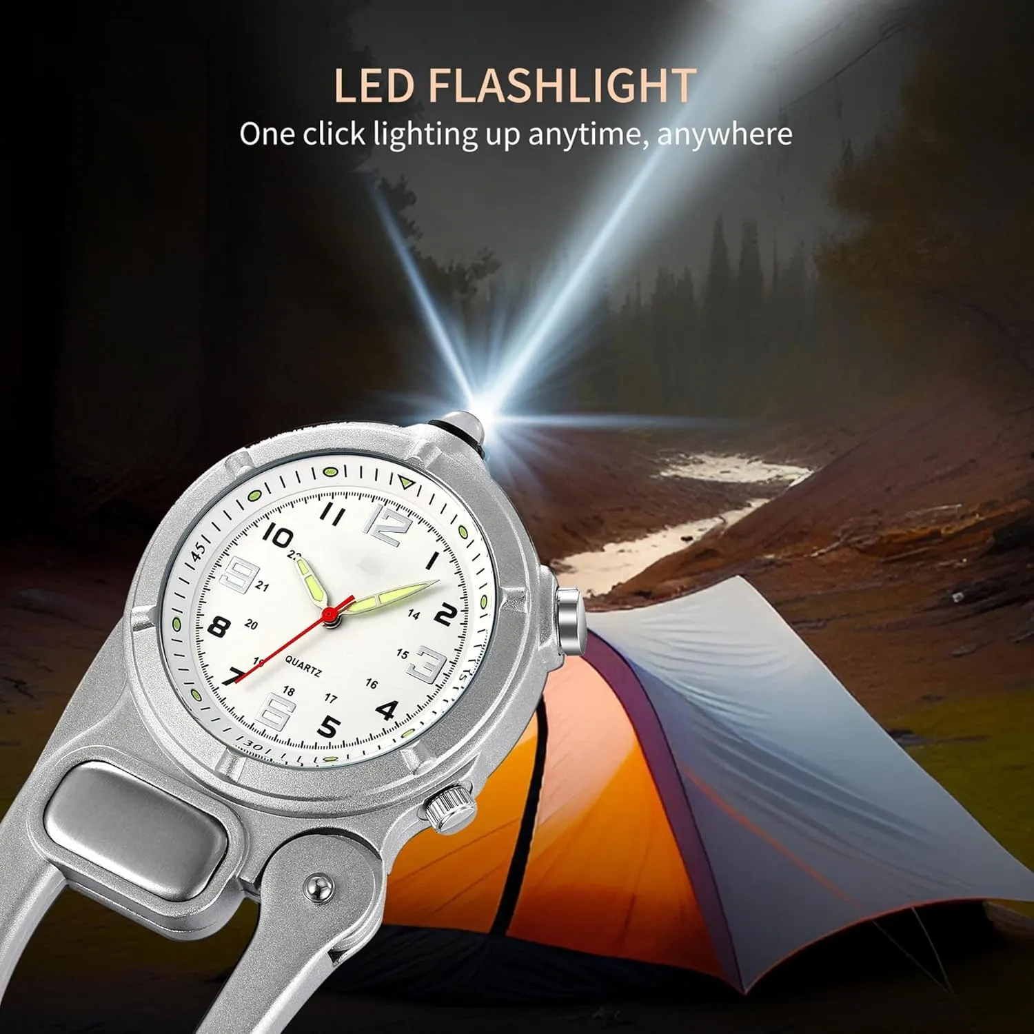 Hiking Outdoor Activities Sports findtime easter exempt track eat Clip On Watch Pocket Carabiner Watches with Flashlight Second Hand Nursing Unisex Backpack Buckle Belt Portable Watch Use for Field Work Climbing 