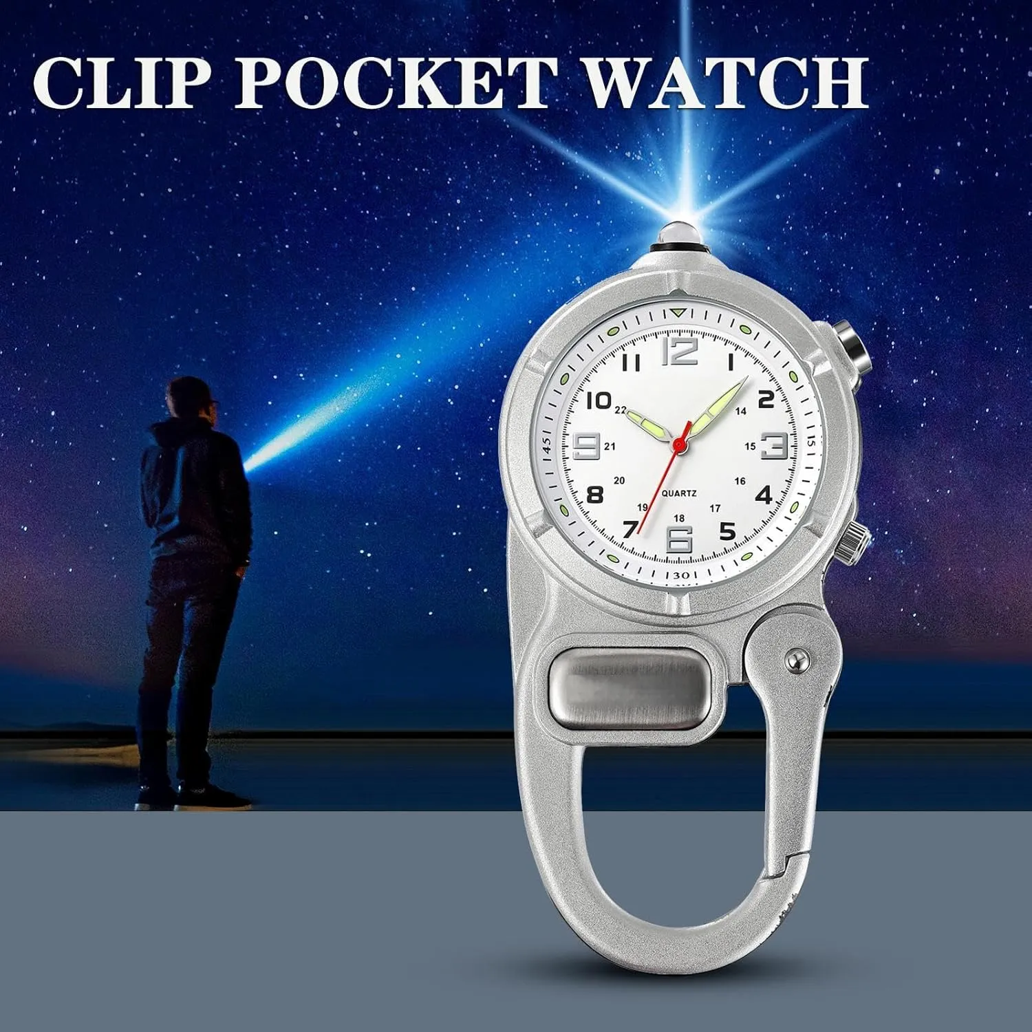 Hiking Outdoor Activities Sports findtime easter exempt track eat Clip On Watch Pocket Carabiner Watches with Flashlight Second Hand Nursing Unisex Backpack Buckle Belt Portable Watch Use for Field Work Climbing 