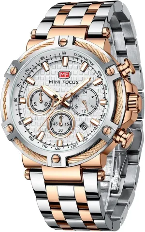 hinterland for Men MF MINI FOCUS Business Men Watches (Chronograph/Waterproof/Luminous/Calendar/24 Hours) Big Face Stainless Steel Band Watches 
