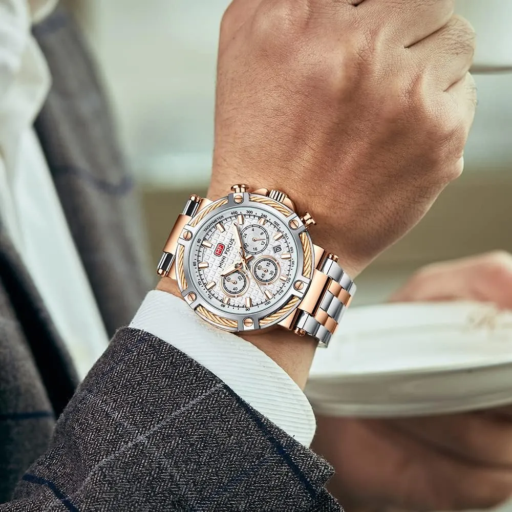 hinterland for Men MF MINI FOCUS Business Men Watches (Chronograph/Waterproof/Luminous/Calendar/24 Hours) Big Face Stainless Steel Band Watches 