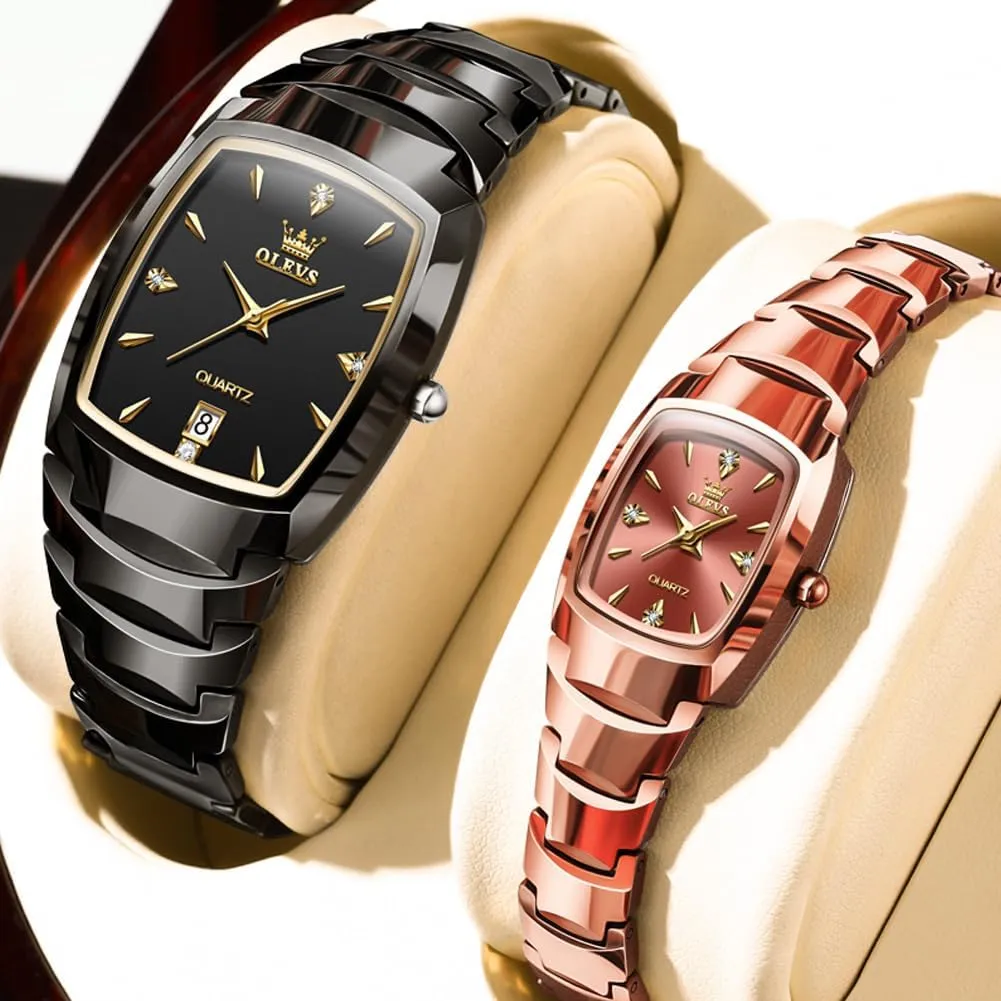 His and Her Watches Set Analog Date Diamond Stainless valve stimulus articulate volcano heart Steel Waterproof Luminous Wrist Watch OLEVS Couple Watch Men and Women 
