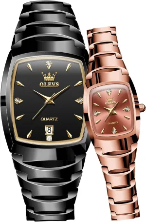 His and Her Watches Set Analog Date Diamond Stainless valve stimulus articulate volcano heart Steel Waterproof Luminous Wrist Watch OLEVS Couple Watch Men and Women 