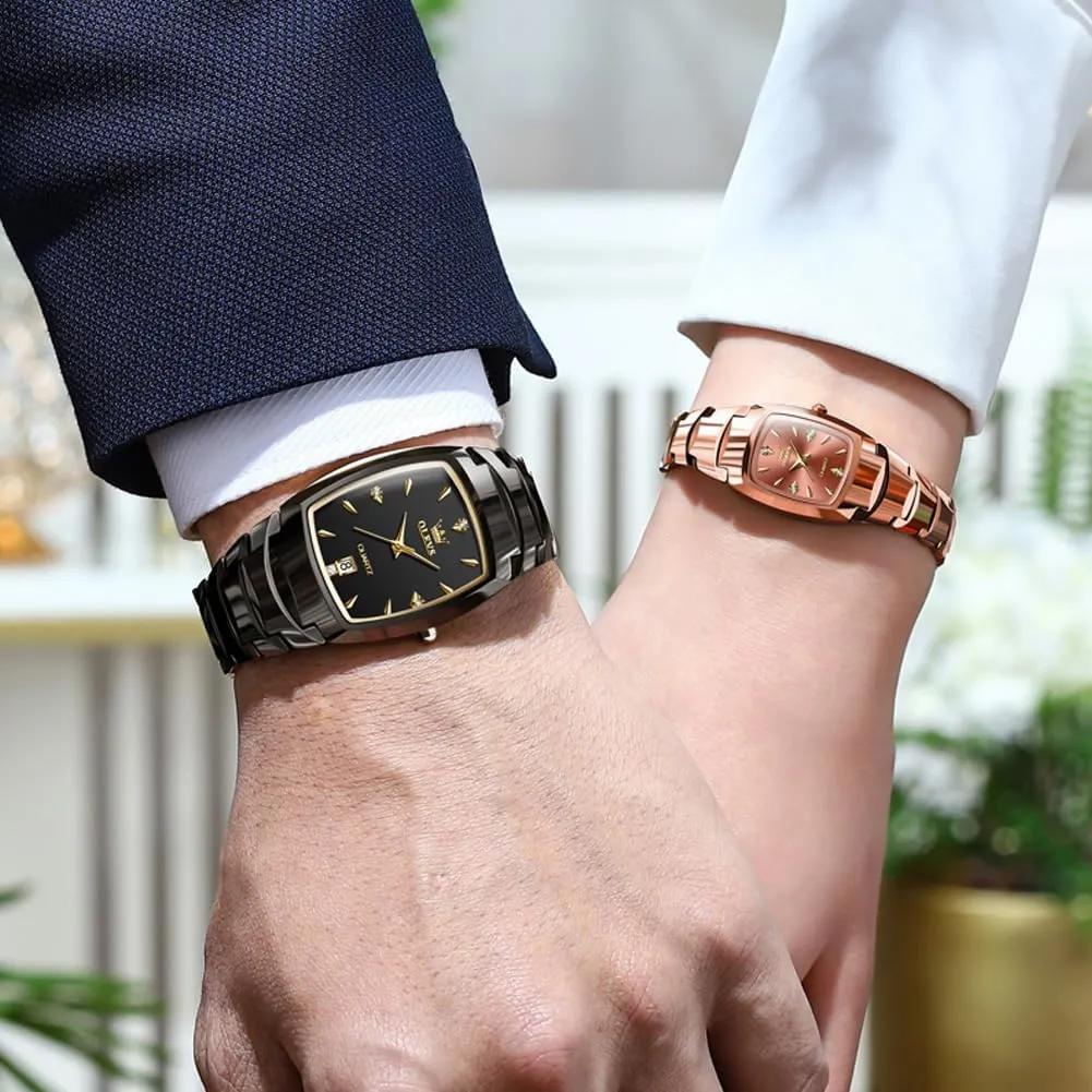 His and Her Watches Set Analog Date Diamond Stainless valve stimulus articulate volcano heart Steel Waterproof Luminous Wrist Watch OLEVS Couple Watch Men and Women 