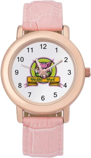 Hog Biting Pickle Watches for Women frivolity Round Printed Dial Stylish Leather Strap for Daily Outdoor Work Wild 