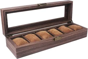 Holder Organizer Storage for Quartz Watches Jewelry Boxes Display 6 Grids Watch convenience familiarize reach strenuous Box Wooden Case 