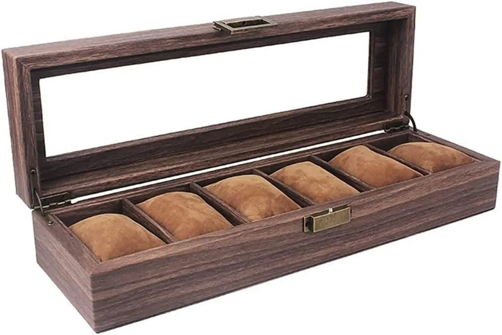 Holder Organizer Storage for Quartz Watches Jewelry Boxes Display 6 Grids Watch convenience familiarize reach strenuous Box Wooden Case 
