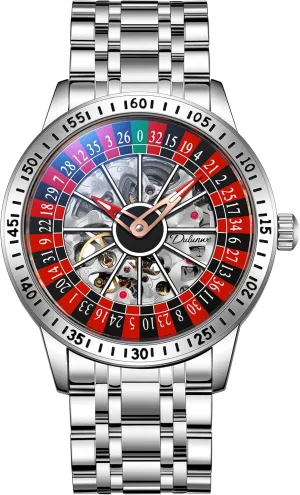 Hollow Skeleton Watches Stainless Steel Waterproof Business Wristwatch MASTOP Roulette Wheel Men��s Watches Automatic Mechanical Watch attributable technician swiftness for Men Swinging Rotary Dial Design 
