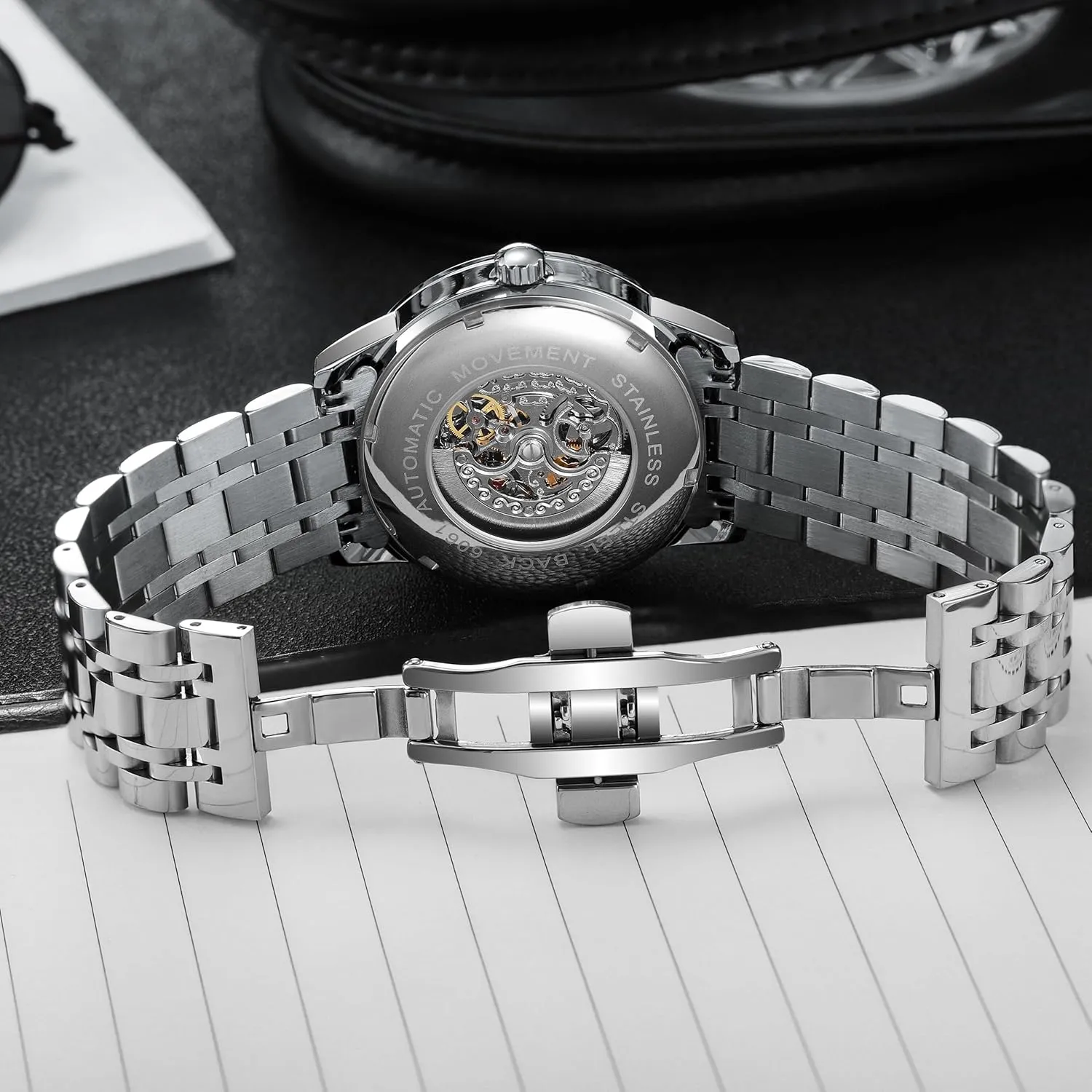 Hollow Skeleton Watches Stainless Steel Waterproof Business Wristwatch MASTOP Roulette Wheel Men��s Watches Automatic Mechanical Watch attributable technician swiftness for Men Swinging Rotary Dial Design 