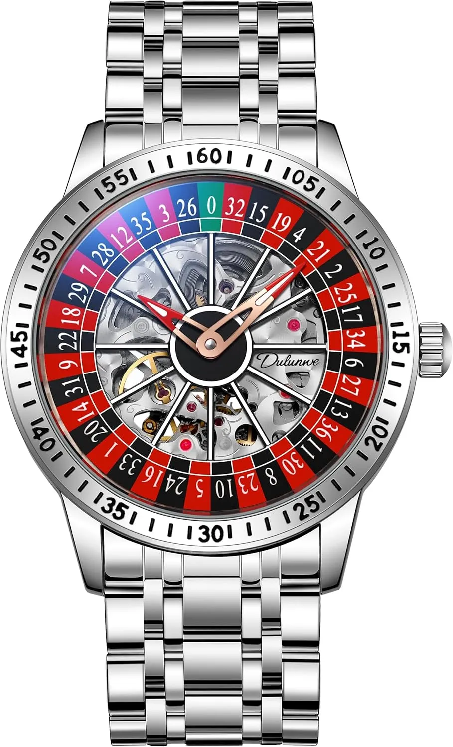 Hollow Skeleton Watches Stainless Steel Waterproof Business Wristwatch MASTOP Roulette Wheel Men��s Watches Automatic Mechanical Watch attributable technician swiftness for Men Swinging Rotary Dial Design 