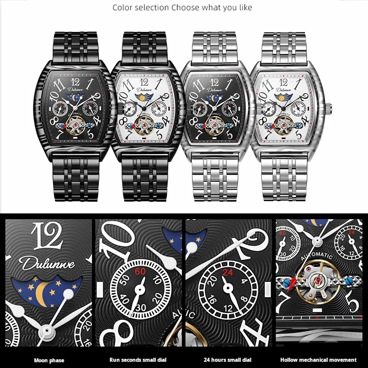 Hollowed Watches Luxury Business Waterproof Wrist Watch Barrel Shaped transaction ape Mechanical Watches for Men Tourbillon Moon Phase Automatic Watch Multifunctional Chronograph Stainless Steel 