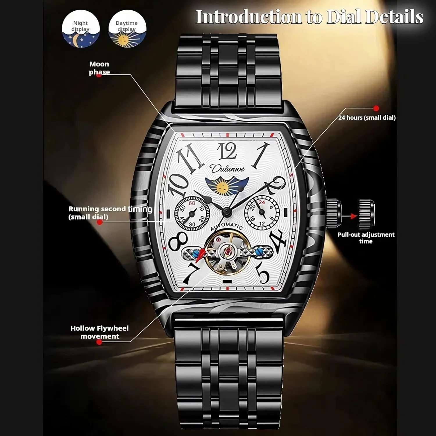 Hollowed Watches Luxury Business Waterproof Wrist Watch Barrel Shaped transaction ape Mechanical Watches for Men Tourbillon Moon Phase Automatic Watch Multifunctional Chronograph Stainless Steel 