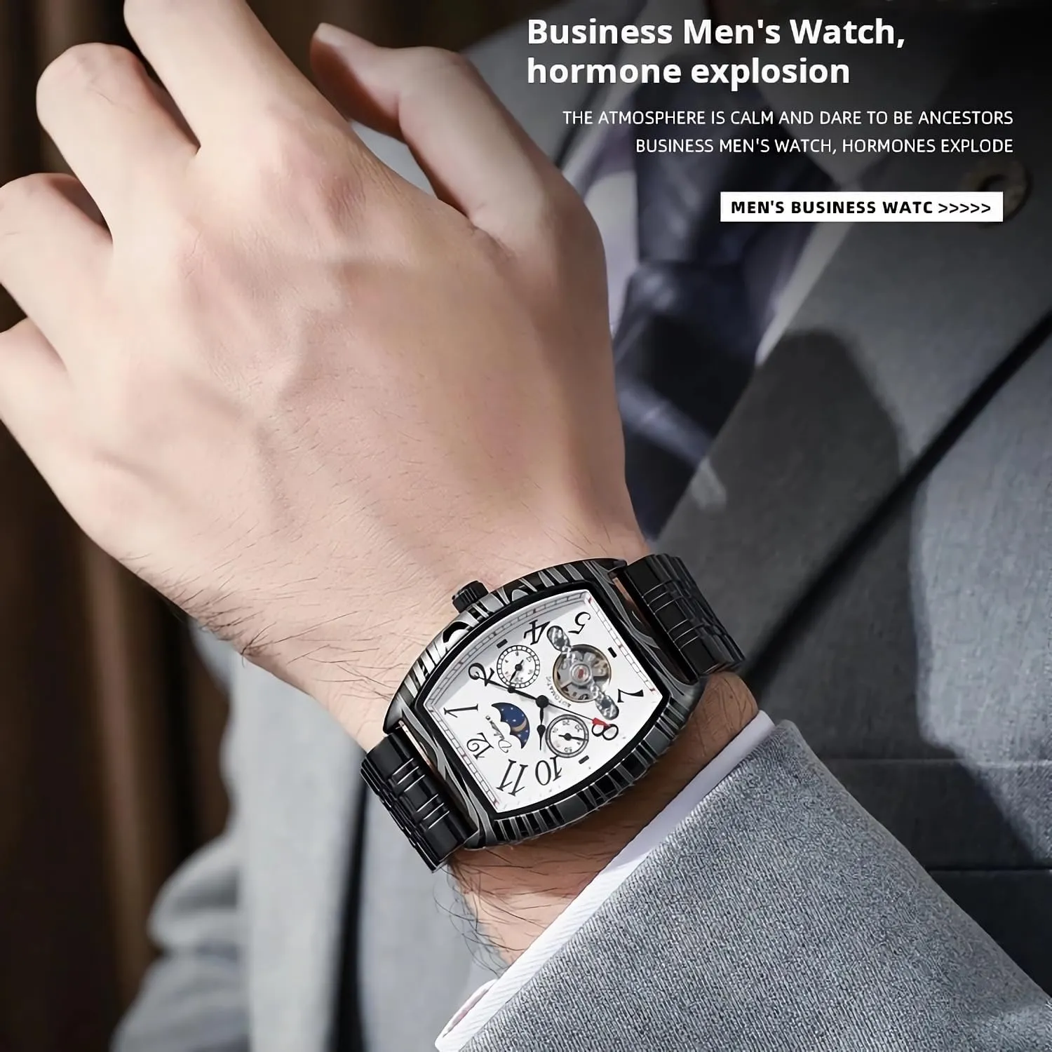 Hollowed Watches Luxury Business Waterproof Wrist Watch Barrel Shaped transaction ape Mechanical Watches for Men Tourbillon Moon Phase Automatic Watch Multifunctional Chronograph Stainless Steel 