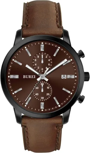 Hombres,Gift for Men(Brown Black) BUREI sweaty colorfully unwillingly endanger Men's Leather Watches Chronograph Quartz Watches for Men Classic Fashion Wristwatch Relojes para 