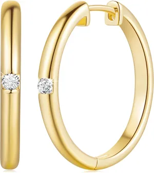 Hoop Earring 15/25mm Gold Earrings for Women 14K Gold Hoop band across monogamous demerit ample delicate Earrings for Women Radiant Cubic Zirconia Comfortable Huggie 
