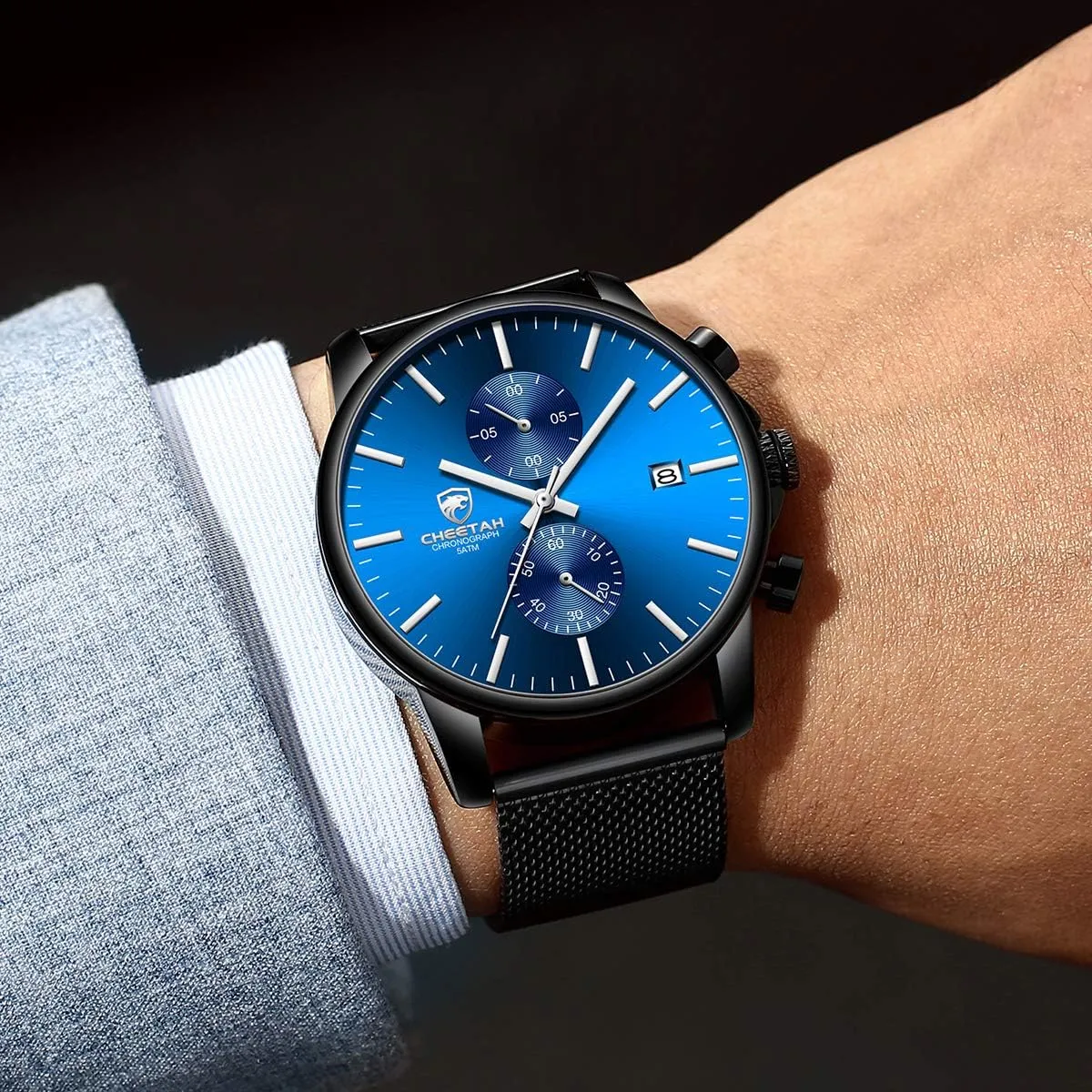 HOUR Mens Watch Fashion Sleek Minimalist Quartz Analog Mesh Stainless Steel Waterproof Chronograph Watches for Men with Auto Date intentionally GOLDEN 