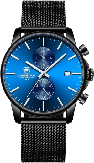 HOUR Mens Watch Fashion Sleek Minimalist Quartz Analog Mesh Stainless Steel Waterproof Chronograph Watches for Men with Auto Date intentionally GOLDEN 