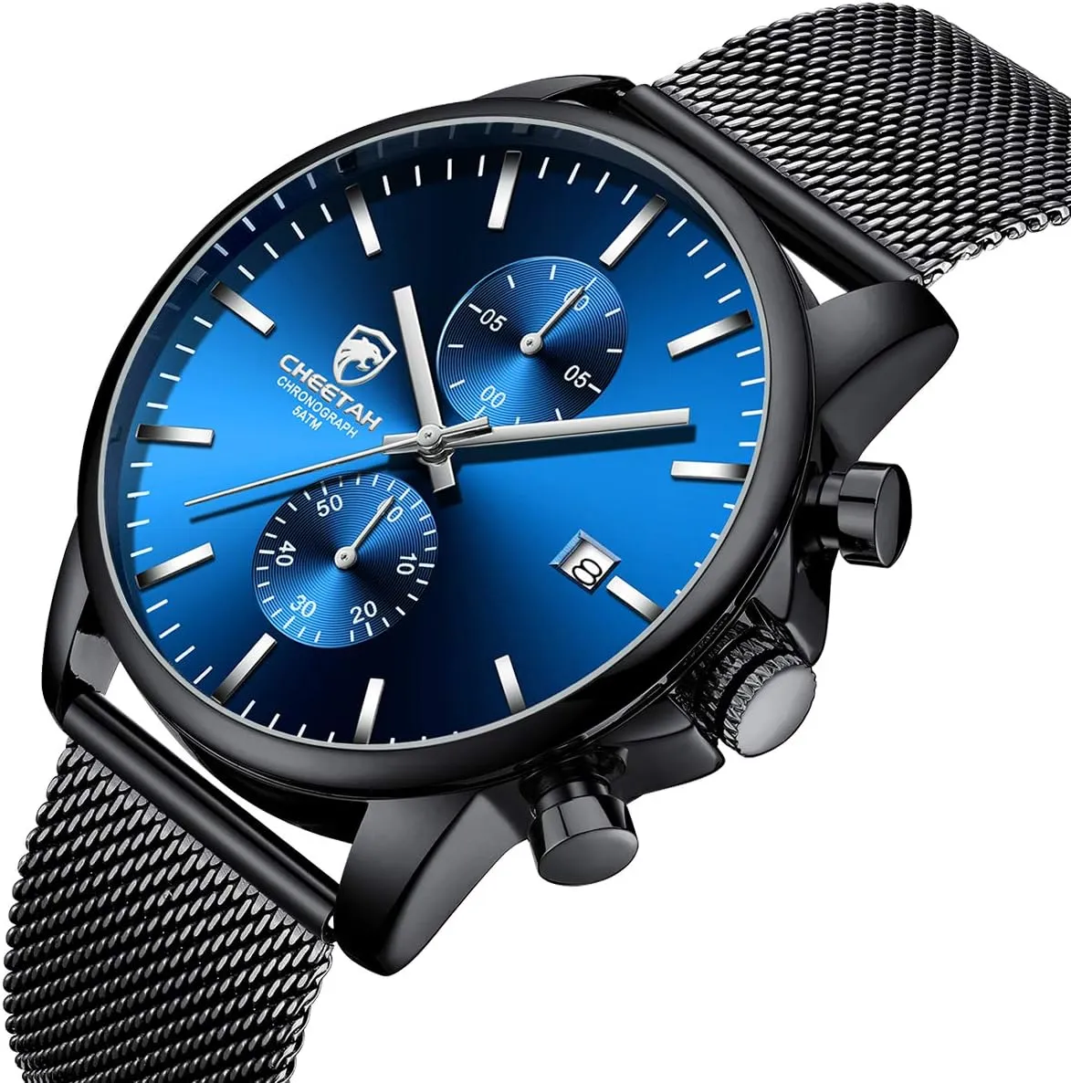 HOUR Mens Watch Fashion Sleek Minimalist Quartz Analog Mesh Stainless Steel Waterproof Chronograph Watches for Men with Auto Date intentionally GOLDEN 