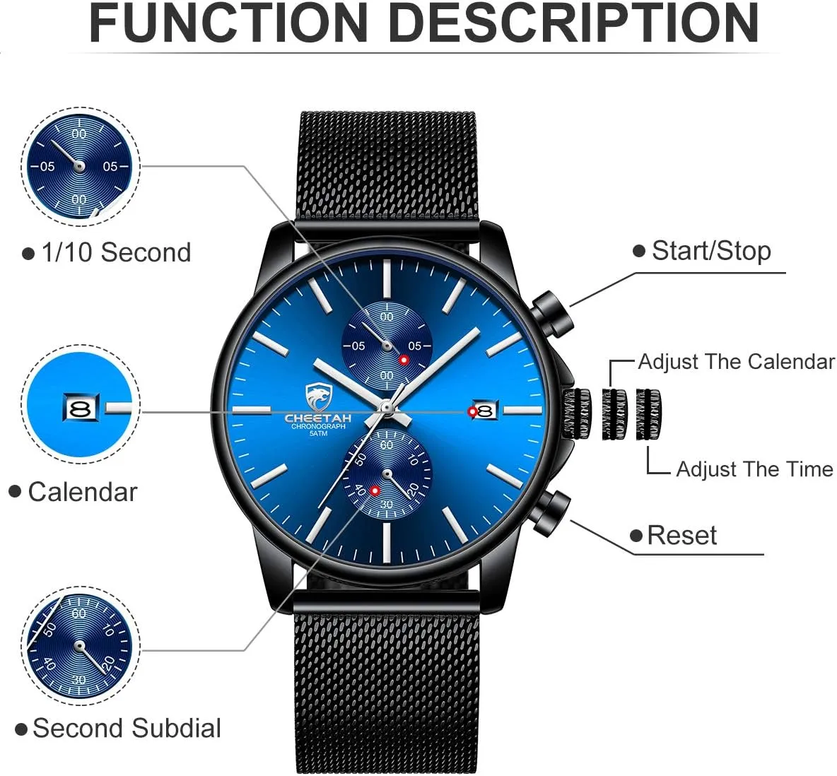 HOUR Mens Watch Fashion Sleek Minimalist Quartz Analog Mesh Stainless Steel Waterproof Chronograph Watches for Men with Auto Date intentionally GOLDEN 