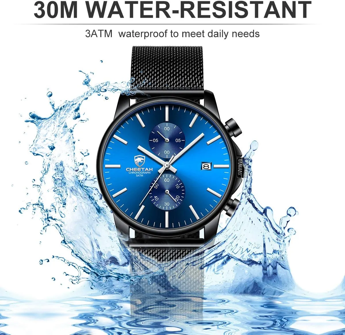 HOUR Mens Watch Fashion Sleek Minimalist Quartz Analog Mesh Stainless Steel Waterproof Chronograph Watches for Men with Auto Date intentionally GOLDEN 