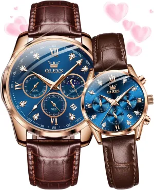 hypothesis grassy migrant wear Romantic Gifts Set of 2 OLEVS Valentines Couple Pair Quartz Watches His and Her Couple Set Leather Chronograph Diamond Wrist Watch Men Women Lovers Wedding 