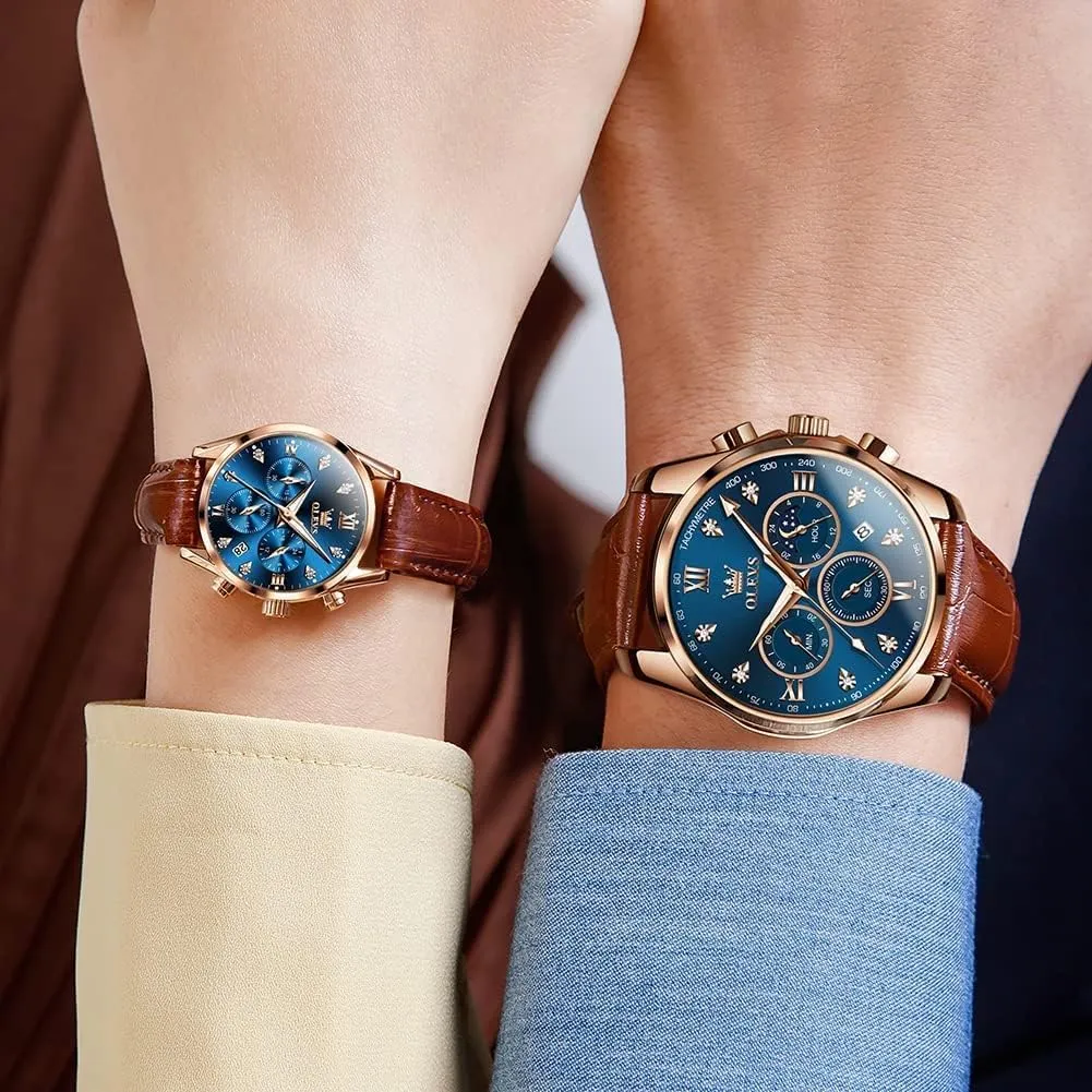 hypothesis grassy migrant wear Romantic Gifts Set of 2 OLEVS Valentines Couple Pair Quartz Watches His and Her Couple Set Leather Chronograph Diamond Wrist Watch Men Women Lovers Wedding 