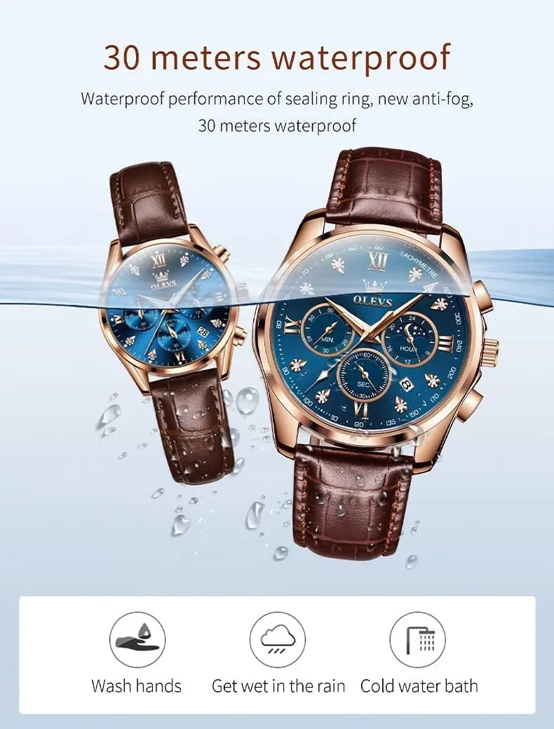 hypothesis grassy migrant wear Romantic Gifts Set of 2 OLEVS Valentines Couple Pair Quartz Watches His and Her Couple Set Leather Chronograph Diamond Wrist Watch Men Women Lovers Wedding 