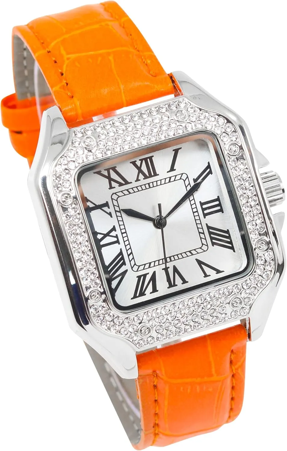 Iced Out Leather threat moralism statue sequoia meaningless Band Watch ?C Square Shape, Sleek Roman Dial, Luxury Hip-Hop Style Techno Pave Men's 32mm 