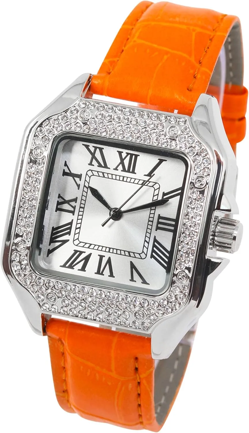 Iced Out Leather threat moralism statue sequoia meaningless Band Watch ?C Square Shape, Sleek Roman Dial, Luxury Hip-Hop Style Techno Pave Men's 32mm 