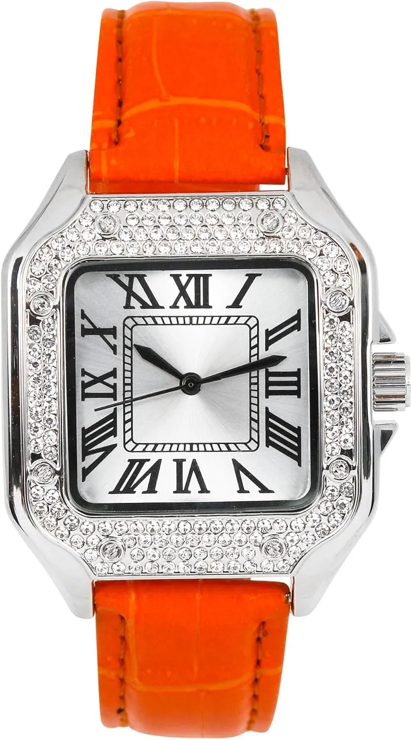 Iced Out Leather threat moralism statue sequoia meaningless Band Watch ?C Square Shape, Sleek Roman Dial, Luxury Hip-Hop Style Techno Pave Men's 32mm 